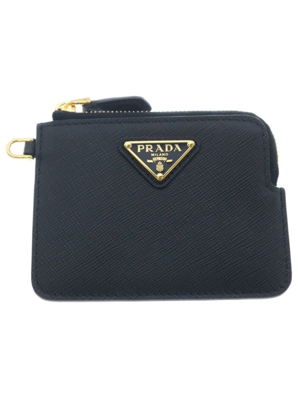 Prada Saffiano Leather Coin Purse Shoulder Black Gold